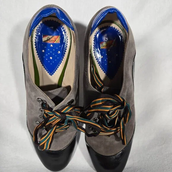 Rare ITALY Vintage PAUL SMITH Old Stock Lace Up Platform Heels Oxfords Size 8.5. - Picture 15 of 17